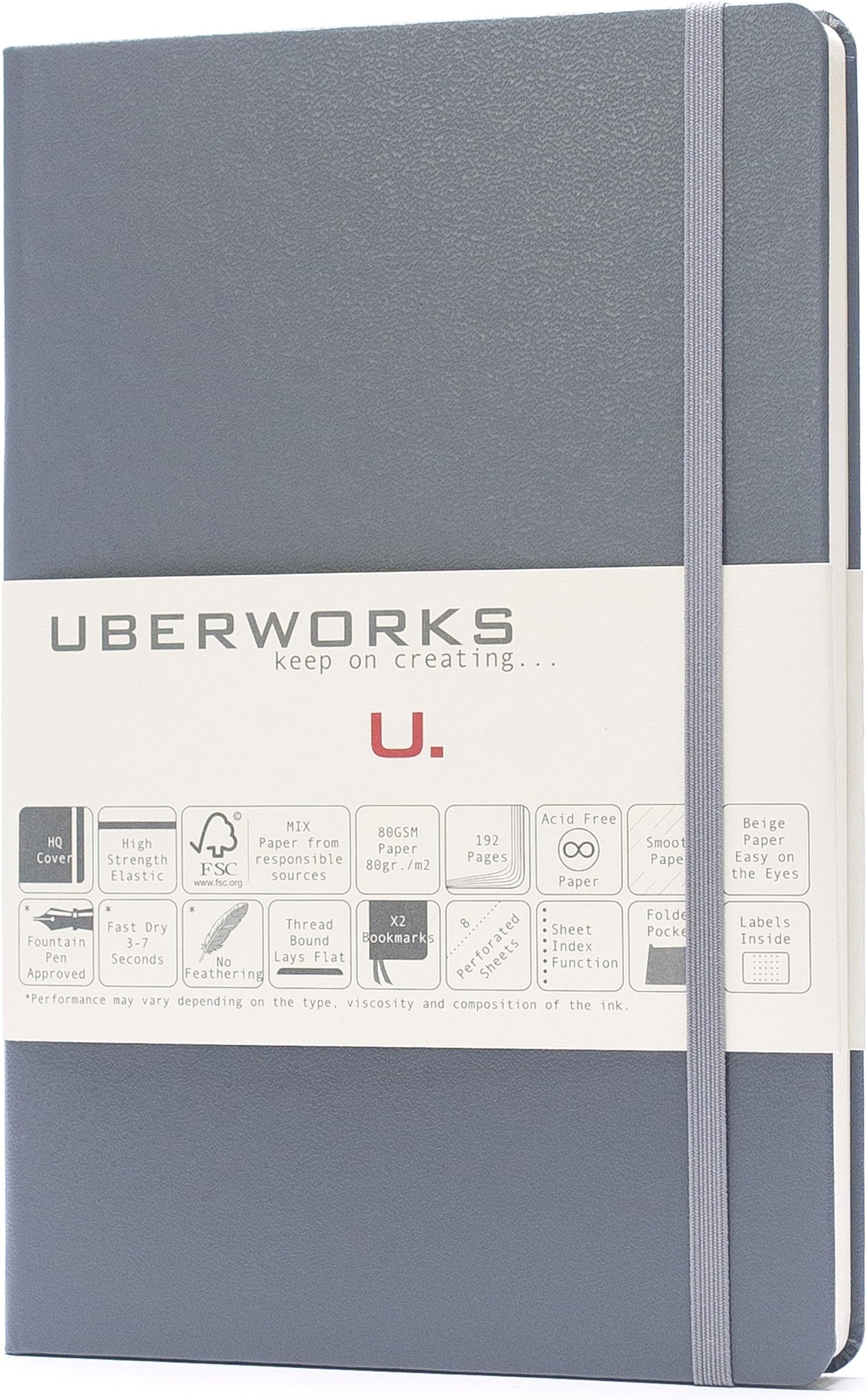 UBERWORKS Tehnik Classic Hardcover Dotted Notebook | Stay Organized | Premium Writing, All Purpose Journal, Planner, Organizer | 192 A5 Dot-grid Pages, Back Folder | Anthracite/Army Grey