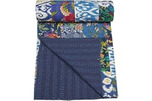 Marubhumi Indian Traditional Pure Cotton Patchwork Quilt, Paisley Print Kantha Quilt Multi Color (Multicolor-44, Queen (90"x 108"))