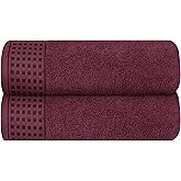 GLAMBURG 100% Cotton 2 Pack Oversized Bath Towel Set 28x55 Inches, Ultra Soft Highly Absorbant Compact Quickdry & Lightweight Large Bath Towels, Ideal for Gym Travel Camp Pool - Burgundy