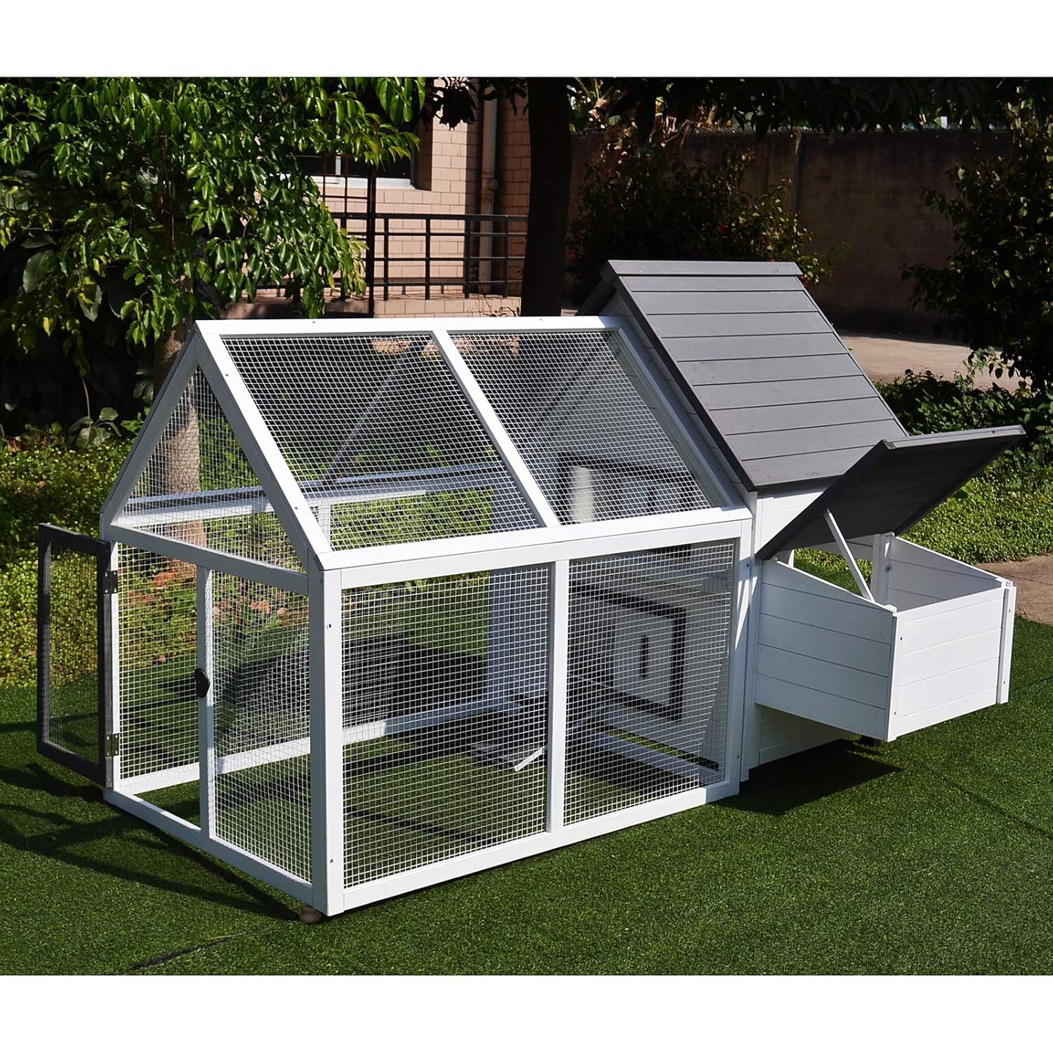 Pawhut 65 Wood Outdoor Chicken Coop House With Nesting Box Ramp Run And Ladder