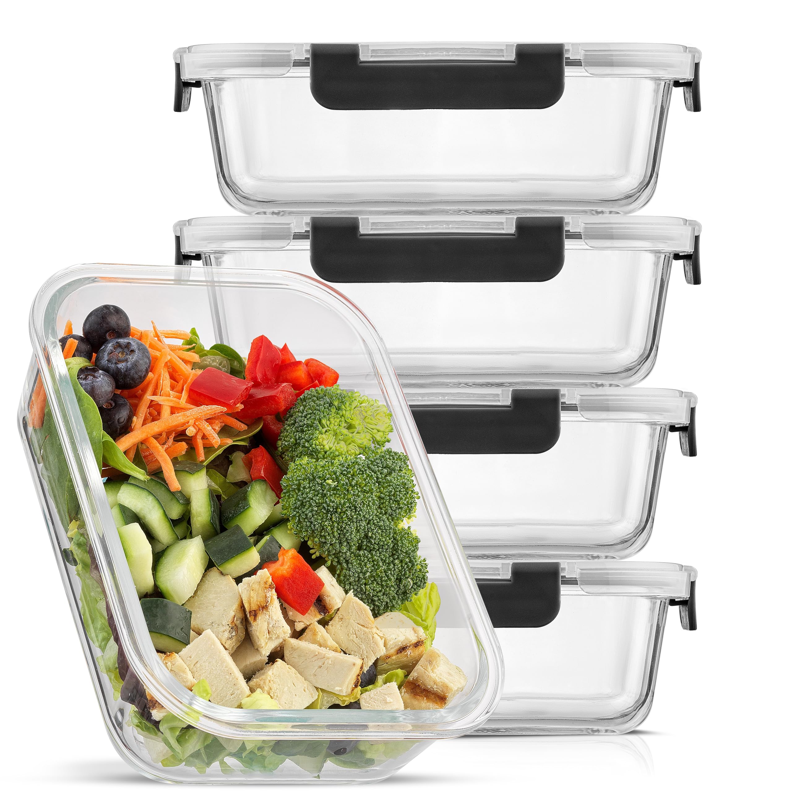 JoyJolt Glass Food Storage Containers with Lids. 5 Pack Glass Meal Prep Containers Reusable 35oz Single Compartment Airtight Container Set. Lunch Containers for Adults and Kitchen Storage Containers Image