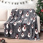 PAVILIA Christmas Snowman Throw Blanket | Grey Christmas Fleece Blanket | Soft, Plush, Warm Winter Cabin Throw, 60x80 (Grey Snowman)