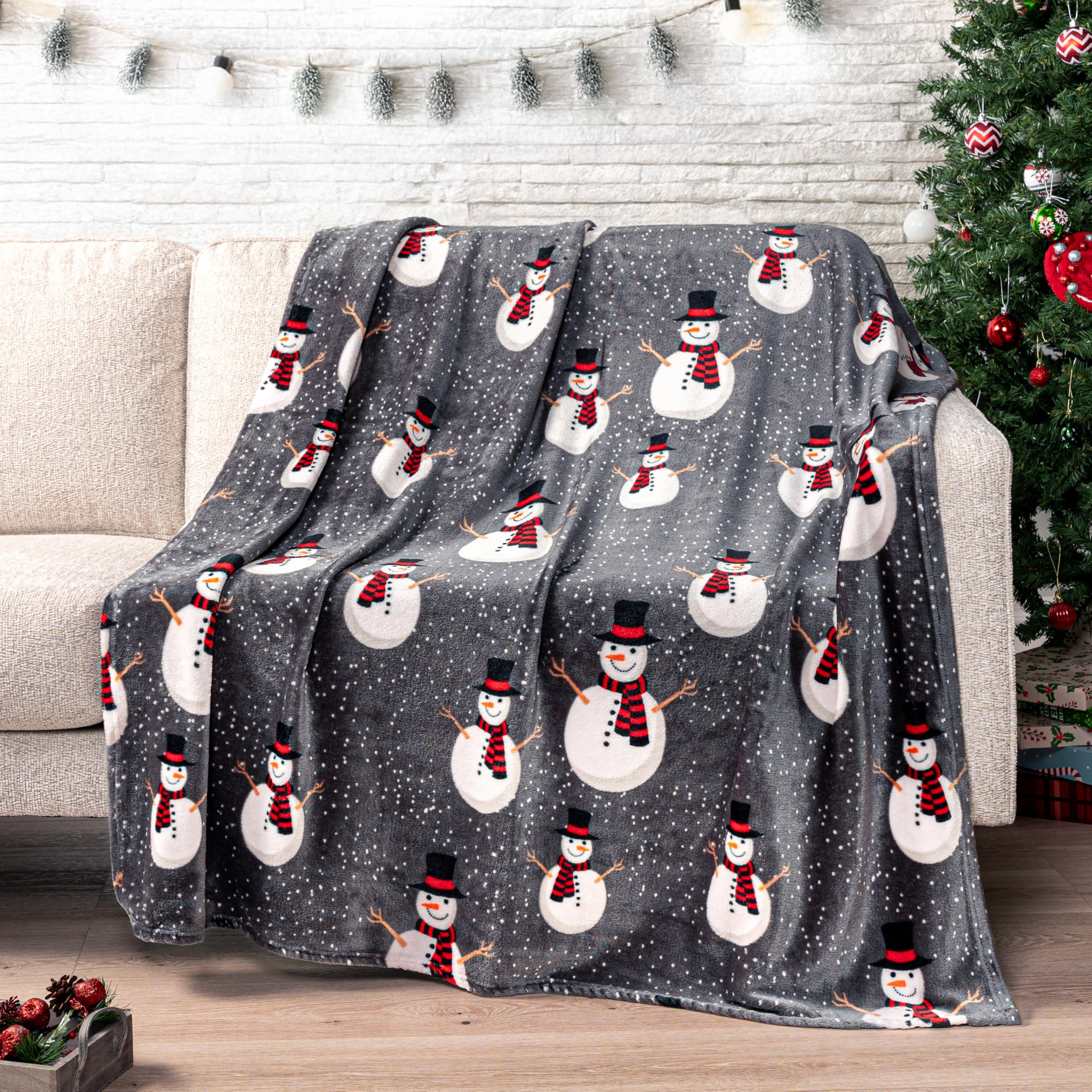 Photo 1 of PAVILIA Christmas Snowman Throw Blanket | Grey Christmas Fleece Blanket | Soft, Plush, Warm Winter Cabin Throw, 60x80 (Grey Snowman)
