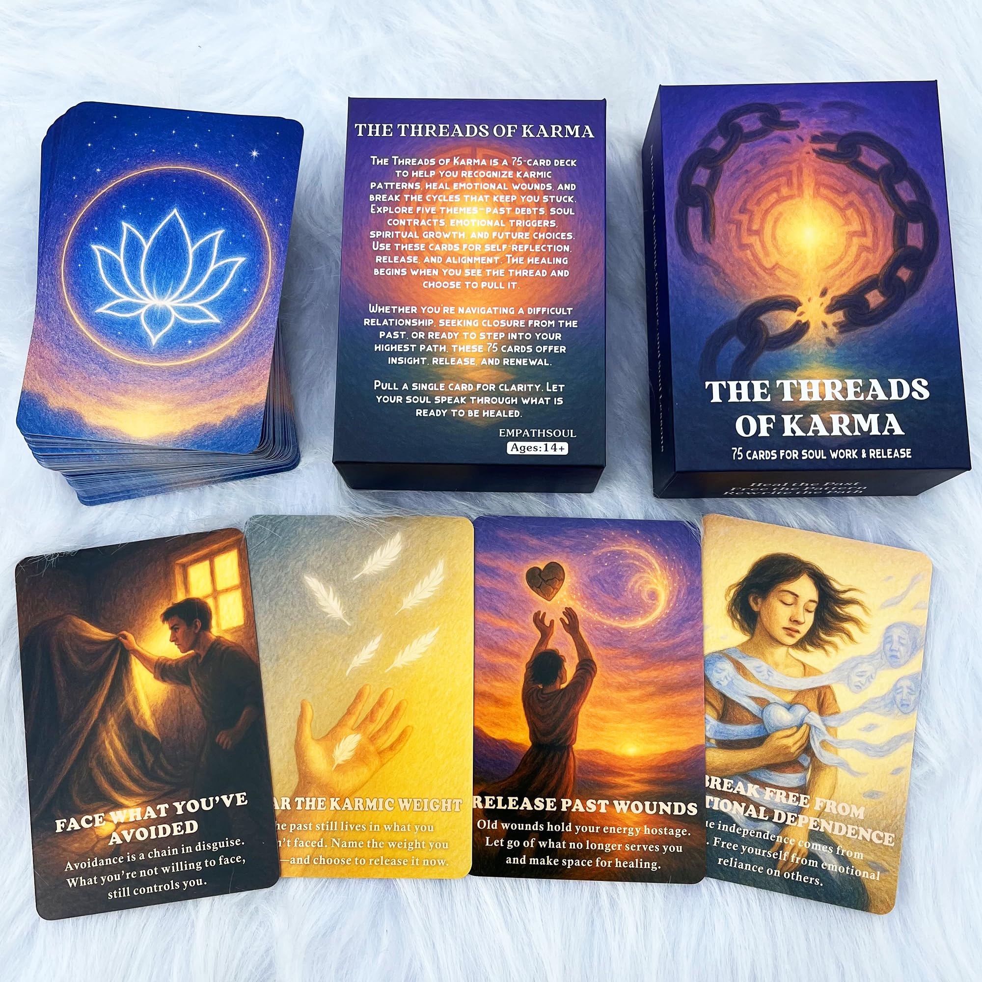 DPEHAKMK Karmic Healing Oracle Cards for Beginners, 75 Shadow Work and Soul Growth Oracle Deck for Releasing Past Wounds, Emotional Healing, Spiritual Awakening and Inner Transformation