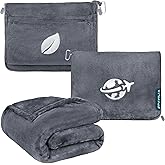 PAVILIA Travel Blanket and Pillow, Arms Opening Airplane Blankets for Adults, Compact Plane Blanket with Arm Hole 2-in-1 Bag for Flight Car Camping Fit in Luggage Backpack Traveler Gift, Dark Gray
