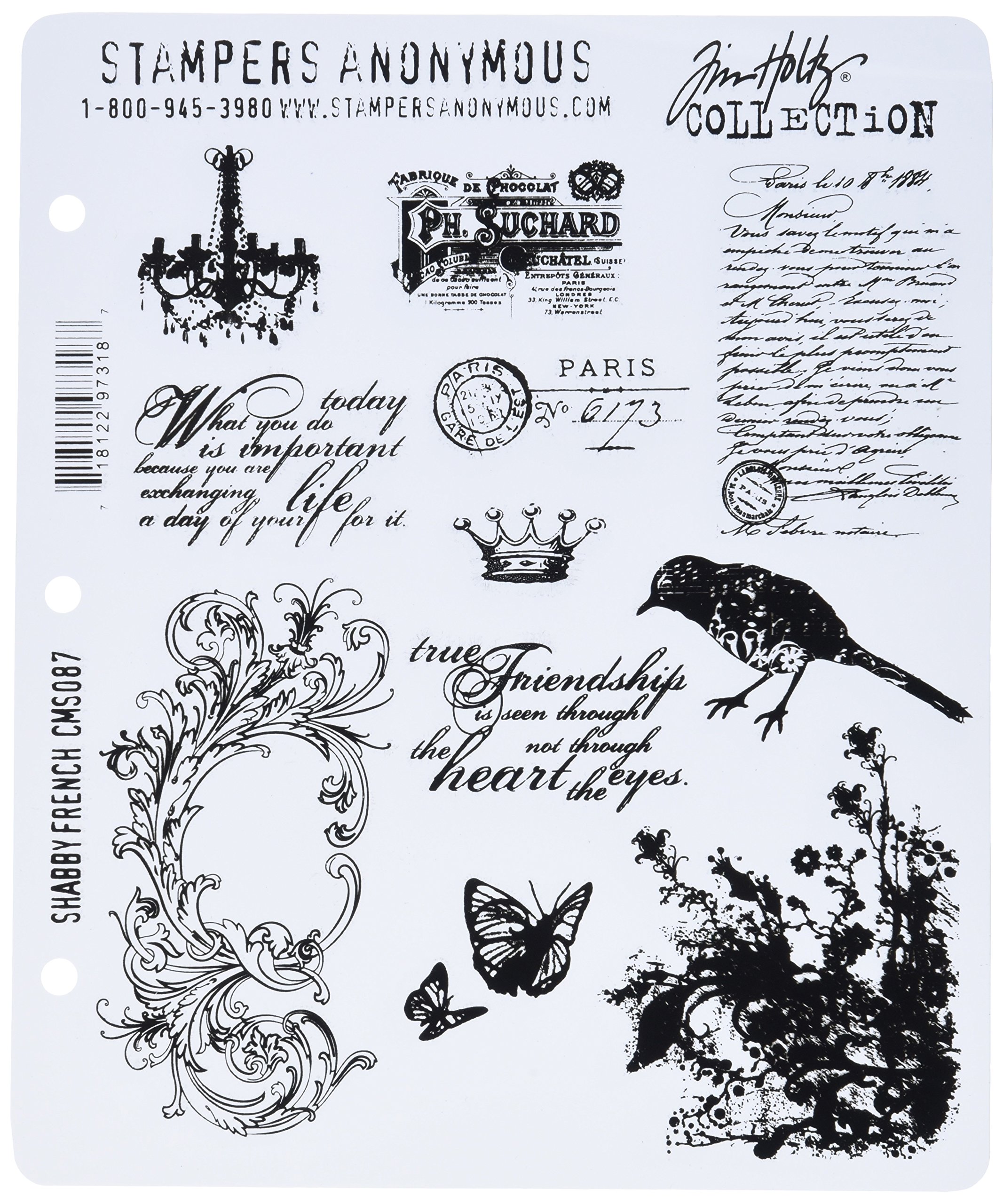 Tim Holtz 7 x 8.5-inch Cling Rubber Stamp Set Shabby French, Red