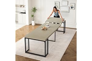 NTYUNRR 23.6" - 118" Extendable Dining Room Table, Modern Extra Long Folding Dining Tables for 2-10 People, Outdoor Patio Furniture Set, Adjustable Kitchen Dinner Table, Ancient White