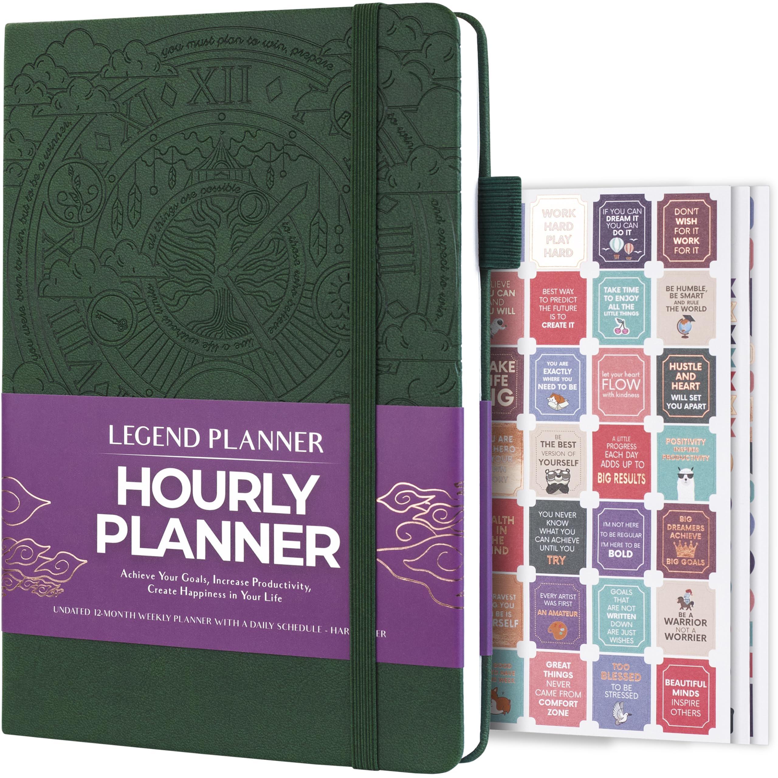 Legend Planner Hourly Schedule – Weekly & Daily Organizer with Time Slots. Appointment Book Journal for Work, Undated, A5 (Dark Green)