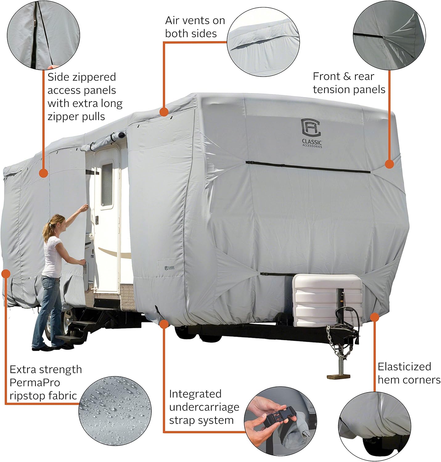 Classic Accessories PermaPRO Lightweight Ripstop and Water Repellent Cover, for 18' - 20' Travel Trailers, 80-134-141001-00: Automotive
