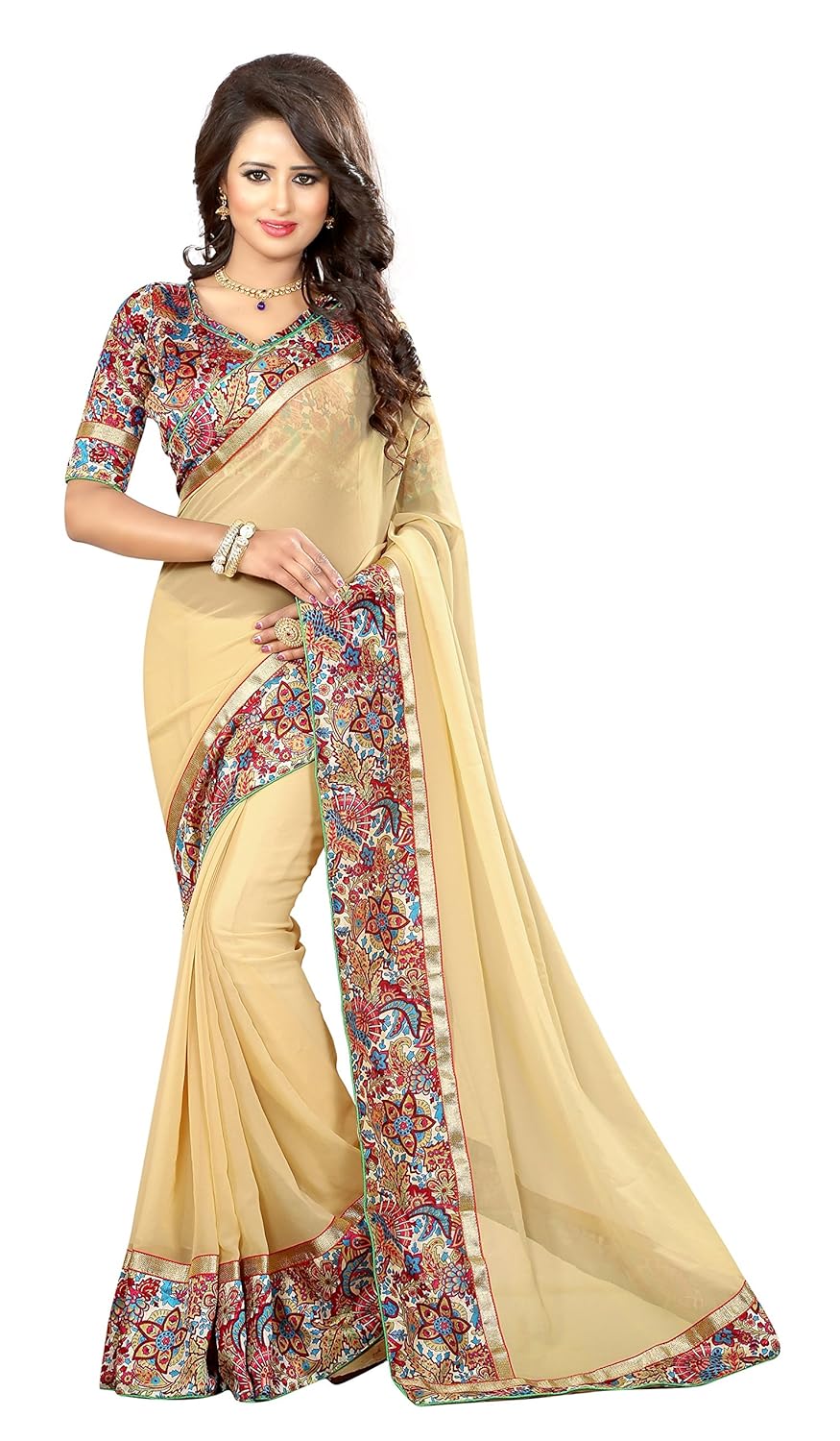 oomph! women's georgette saree with blouse piece