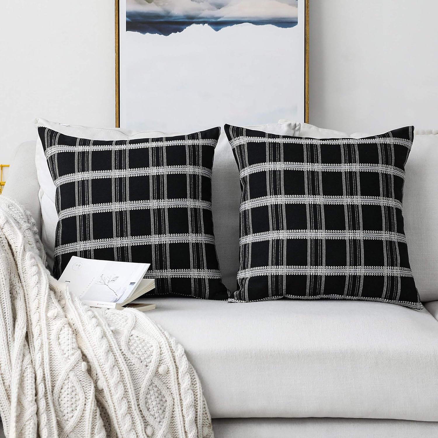 Home Brilliant Boho Throw Pillows Euro Sham Large Winter Throw Pillow Covers for Outdoor Indoor Garden Patio, Set of 2, 24x24 inch(60cm), Black