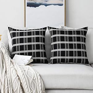 Home Brilliant Boho Throw Pillows Euro Sham Large Winter Throw Pillow Covers for Outdoor Indoor Garden Patio, Set of 2, 24x24 inch(60cm), Black