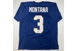 HOFSM.COM HALL OF FAME SPORTS MEMORABILIA Facsimile Autographed Joe Montana Notre Dame Blue Reprint Laser Auto College Football Jersey Size Men's XL