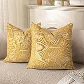 AELS Boho Decorative Textured Throw Pillow Covers 16x16, Organic Modern Mid Century Rainbow Tufted Pillow Case, Farmhouse Rustic Geometric Woven Cushion Case for Bed Couch Sofa, Mustard Yellow