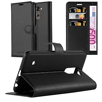 Cadorabo Hülle für LG Stylus 2 - Hülle in Phantom SCHWARZ – Handyhülle mit Kartenfach und Standfunktion - Case Cover Schutzhü