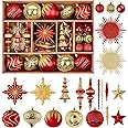 Alupssuc 80pcs Christmas Balls Ornaments Set, Shatterproof Plastic Baubles Christmas Pendant for Xmas Tree, Holiday Wedding Party Decoration with Lanyards Included, Red and Gold