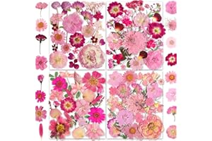 148PCS Pink Dried Pressed Flowers with Butterfly Stickers - YouthBro Real Nature Flowers Craft Set for Resin Jewelry Candle Soap Vase Making Nail Card Scrapbook Art Floral Decors