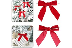 LIZLOVESS Red Velvet Ribbon Christmas Bow 5 Inch Premade Red Bows for Christmas Tree Hanging Decorations Gift Wrapping Wreaths Crafts Outdoor Indoor Home Decor Wedding, Pack of 12
