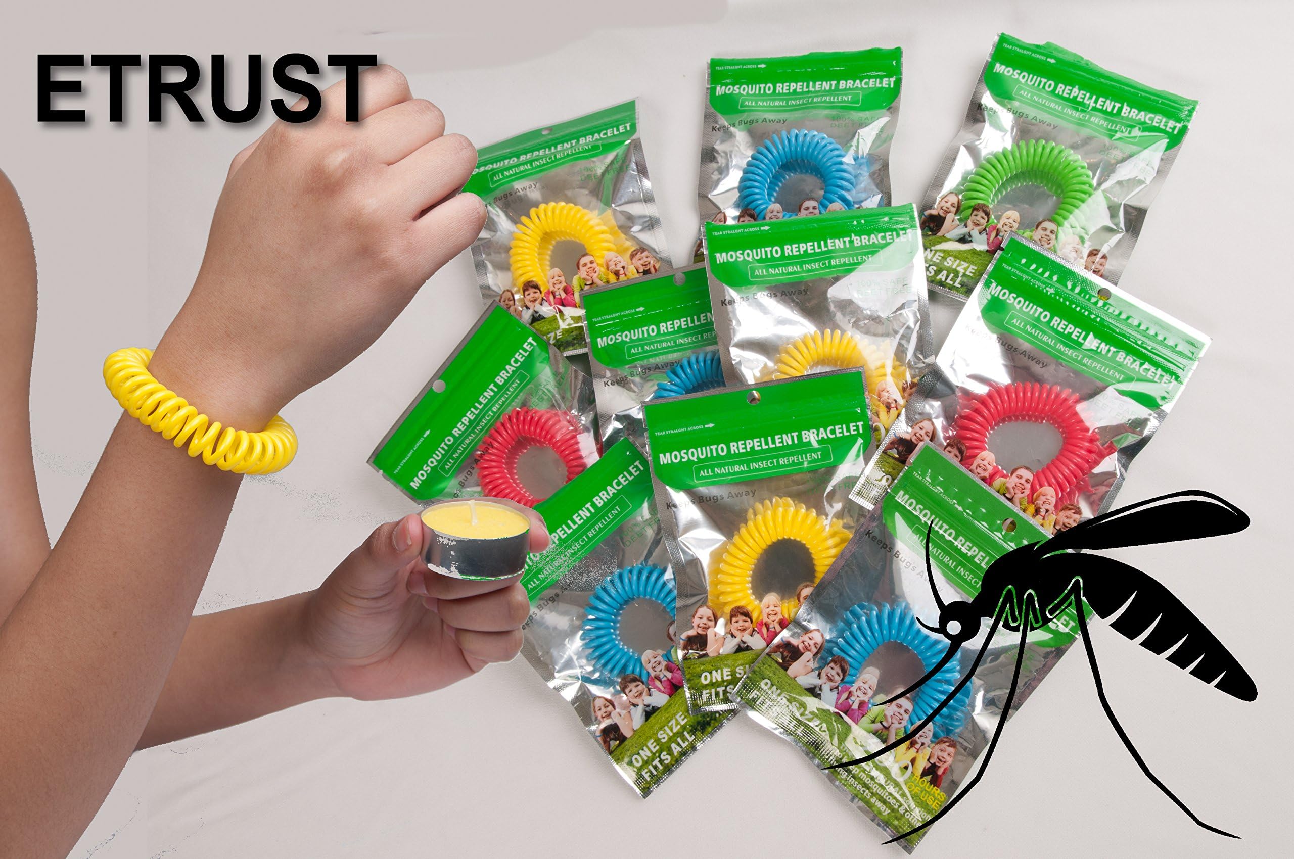 Mosquito Repellent Bracelet that work KEEPS YOU FREE FROM INSECTS BUGS MIDGES MOZZIE BITES 10 Wristbands each band Lasts up to 300 Hours Waterproof Natural 100% Deet Free Safe for Children Adults Indoors and Outdoors