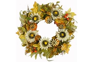 Furisin Fall Wreaths for Front Door 22 inch Autumn Thanksgiving Wreath with Pumpkin,Sunflower,Fall Leaves for Front Door Indoor Outdoor Farmhouse Home Festival Decoration