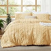 Bedsure Tufted Boho Comforter Set King Size - Yellow Boho Bed Set, GentleSoft™ 3 Pieces Farmhouse Shabby Chic Embroidery Bedding, Gifts for Woman, Soft Jacquard King Comforter for All Seasons