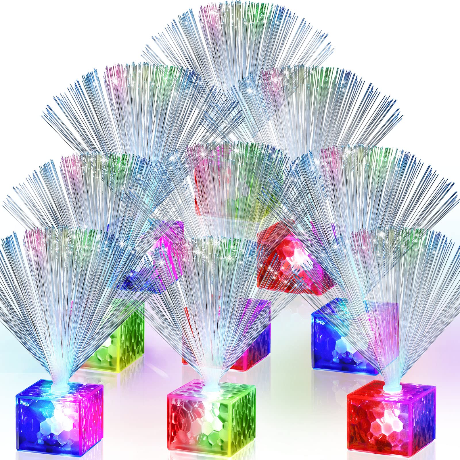 Photo 1 of 12 Pack Mini Fiber Optic Lights Small Fiber Optic Lamps Light Up Mini Centerpieces LED Multicolor Changing Fiber Light Colorful Change Fiber Optic Fountain Party Light Nightlight (Red, White, Blue)