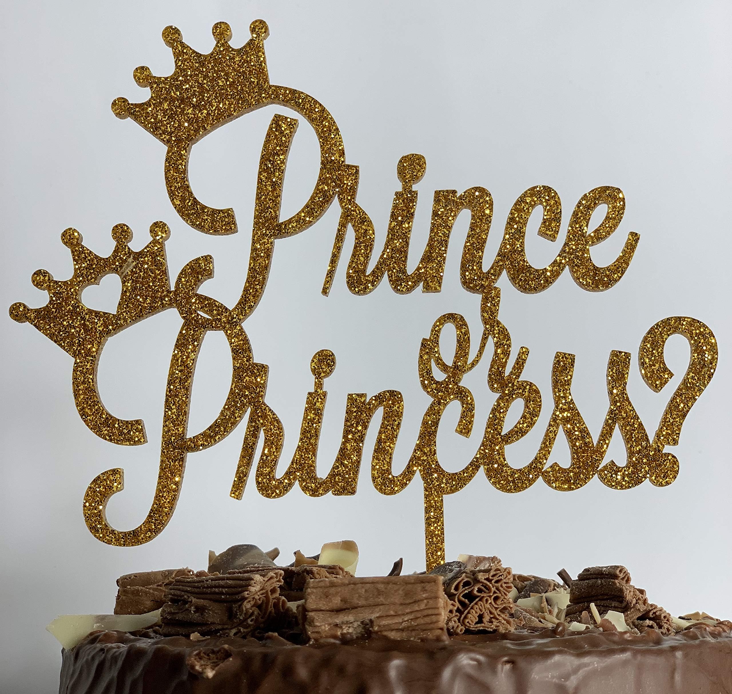 Cotton Candy Parties PRINCE OR PRINCESS Gold Glitter ACRYLIC Cake Topper