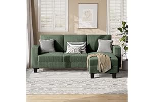 VICTONE Sectional Sofa Couch, 3 seat L-shaped Sofa with Coral Velvet Fabric, Movable Ottoman Small Couch for small Apartments, Living Rooms and Offices (Green)