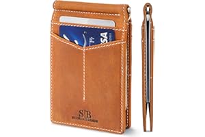 SERMAN BRANDS RFID Blocking Wallet Slim Bifold - Genuine Leather Minimalist Front Pocket Wallets for Men with Money Clip Gift (California Desert)