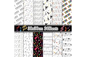 BOLSOME 24 Sheets Musical Notes Scrapbook Paper Pad Double-Sided Black White Music Themed Pattern Decorative Craft Paper for Card Making Photo Album Journal DIY Craft, 11.8'' x 11.8''