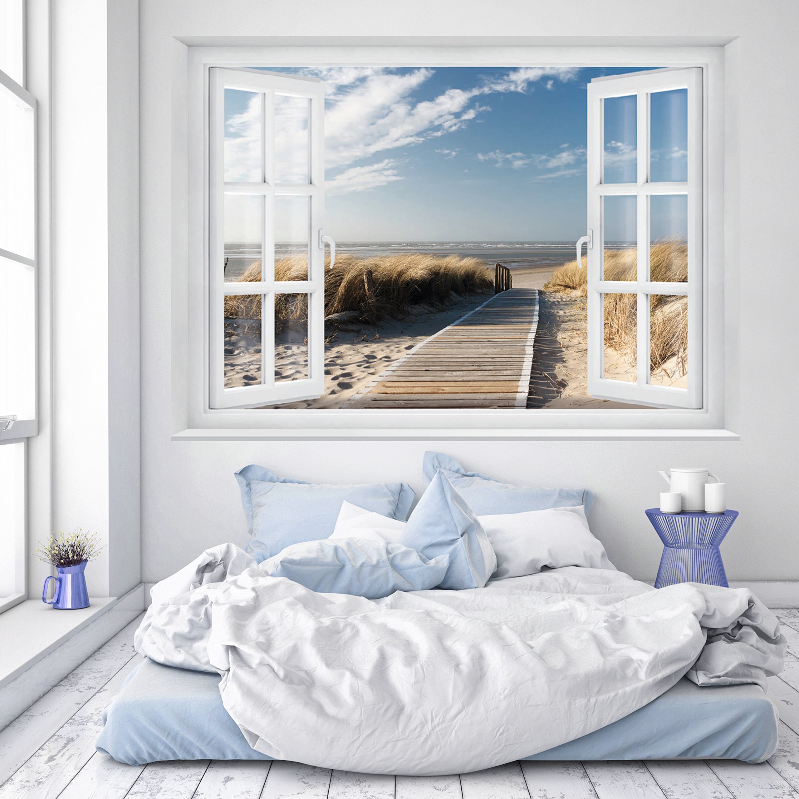 murimage Photo Wallpaper Beach Window 183 x 127 cm Including Paste Wall Mural 3D sea Way Dunes Beach Catwalk Sand Bay Travel