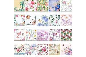 Crtiin 20 Pack Assorted Floral Napkins for Decoupage Toilet Napkins Flower Cocktail Decorative Paper for Birthday Party Beautiful Gorgeous, 20 Styles Each 6.5 inches(Style 1)