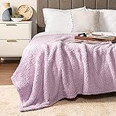 PAVILIA Sherpa Bed Blanket Queen Size, Light Purple Lavender Plush Soft Cozy Blanket for Bed, Fluffy Lightweight Microfiber, Fuzzy All Season Blanket, 90x90 Queen