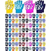 Jamntower 100 Pairs Kids Gloves Bulk Winter Full Finger Grip Stretch Gloves Magic Children Knitted for Cold Boy Girl Age 6-12