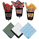 BELLUNO Pocket Square 6 pcs with 3 Folds Holders, Penetrating Printed Handkerchiefs Set for Men
