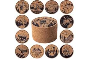 STARUBY Coasters for Drinks 12 pcs Absorbent Cork Outdoor Coaster Coffee Table Housewarming Gifts for New Home Present to Fri