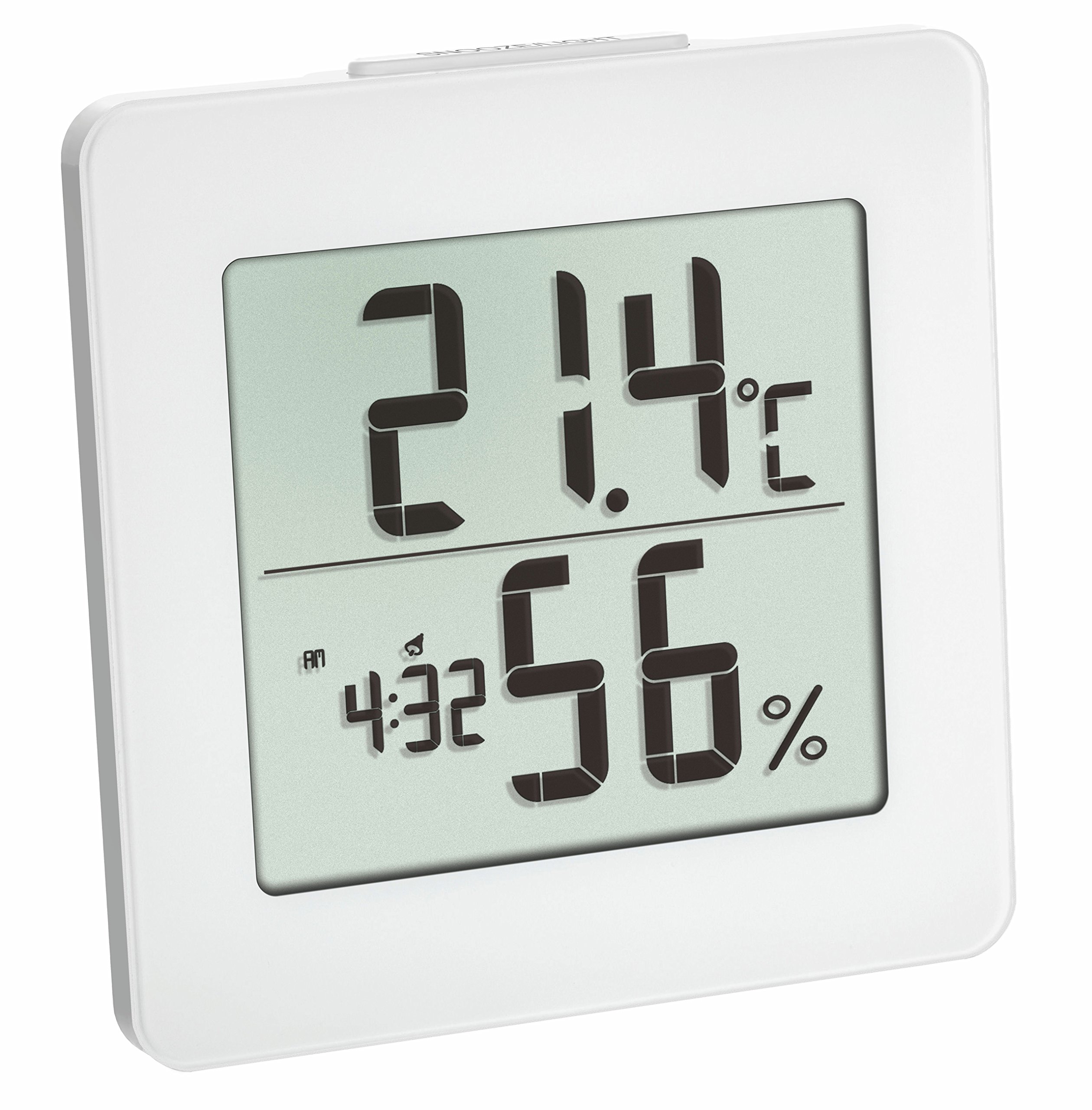TFA Dostmann Digital Thermo-Hygrometer, 30.5033.02, for a healthy indoor climate, incl time and date, alarm with snooze function, white, 3.70x9.40x9.40 cm