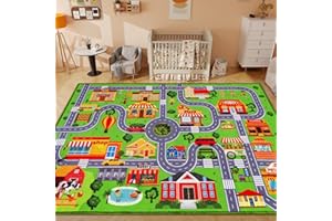 Car Rug for Kids, Car Play Mat Carpet, Extra Non-Slip Traffic Road Rug for Kids, City Map Educational Car Mat for Playroom Bo