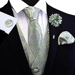 GUSLESON Silver Sage Green Vest Paisley Suit Vest