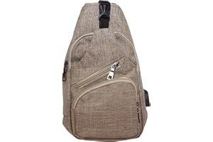 Nupouch Anti-Theft Daypack Crossbody Sling Backpack, USB Charging Connector Port, Lightweight Day Pack for Travel, Hiking, Everyday, Regular, Tan