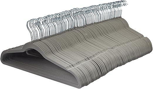 AmazonBasics Kleiderbügel für Anzug / Kostüm, mit Samt überzogen, 100er-Pack, Grau