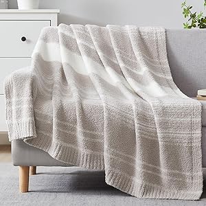 WRENGONGE Taupe Überwurfdecke, 127 x 178 cm, weiche, gemütliche Mikrofaser, gestreift, Überwurfdecken für Couch, Sofa, Bett, Reisen, leichte, Flauschige, warme Plüsch-dekorative Decken für Frauen,
