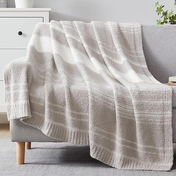 WRENGONGE Taupe Überwurfdecke, 127 x 178 cm, weiche, gemütliche Mikrofaser, gestreift, Überwurfdecken für Couch, Sofa, Bett, Reisen, leichte, Flauschige, warme Plüsch-dekorative Decken für Frauen,