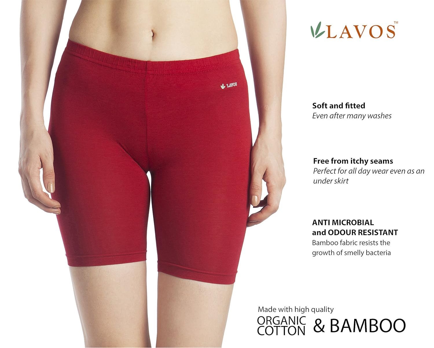 lavos women's anti bacterial bamboo and cotton cycling shorts - burgundy red