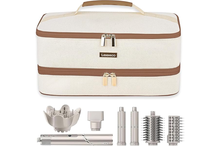 Travel Carrying Case for Shark Flexstyle Attachments Double Layer Hair Dryer Case for Dyson Airwrap Shark Flex Fusion Holder Hair Accessories Tool Organizer Revlon Straightener Styler Bag(Brown)