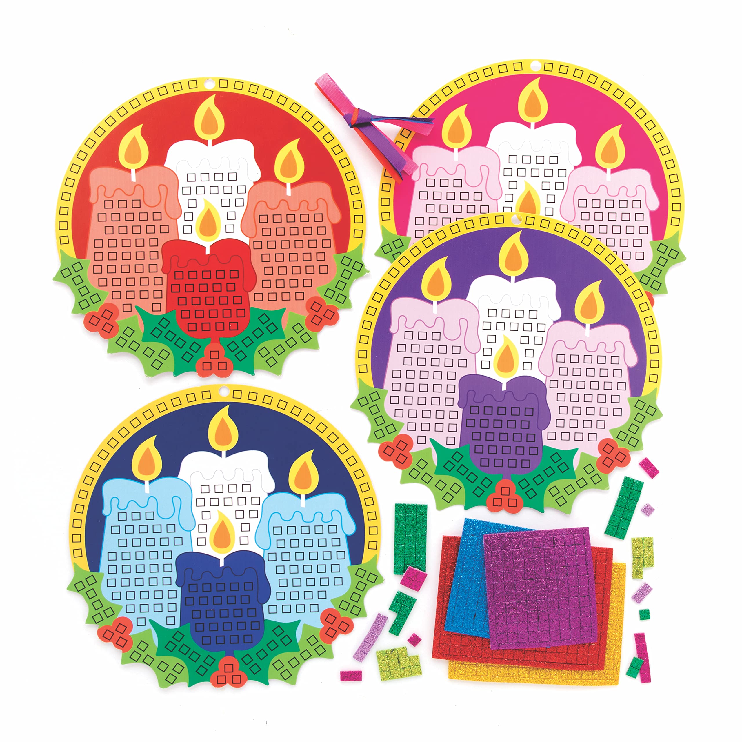 Baker Ross FC208 Advent Candle Mosaic Decoration Kits - Pack of 4, Winter Mosaic Tiles Arts and Crafts, Kids Crafts