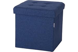 Seville Classics Cushioned Fabric Ottoman Hidden Storage Chest Footrest Chair, Padded Seat for Bedroom, Dorm, Loft, Living Room, Entryway, Hallway, Midnight Blue, 15.7" Cube