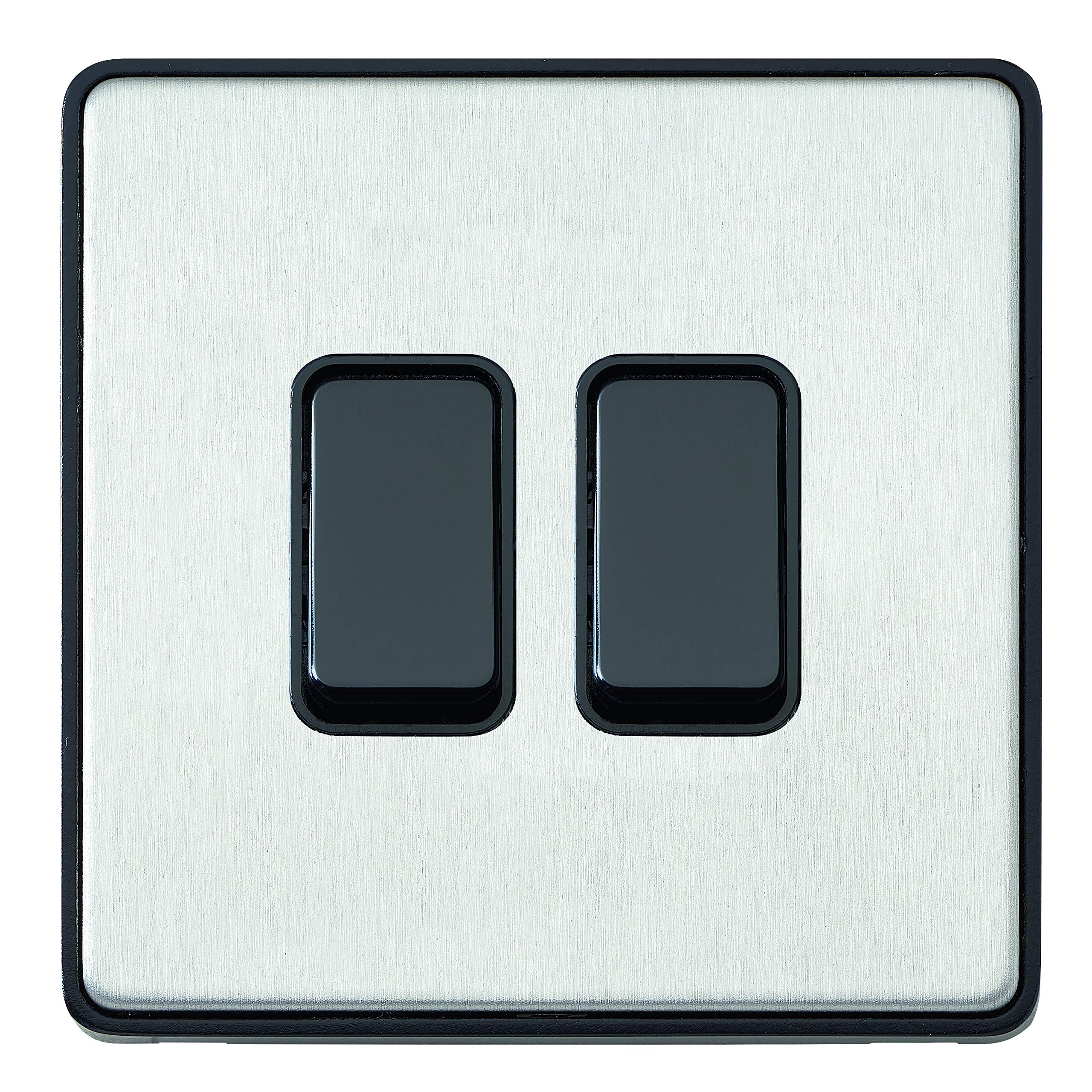 MK (ELECTRIC) Dimensions 1 Gang 13A Connection Unit Brushed Stainless Steel Finish Frontplate With A Black Trim White