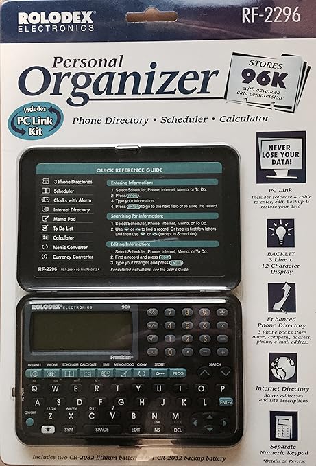 Amazon Com Rolodex Personal Organizer Model Rf 2296 Phone Directory Scheduler Calculator Electronics