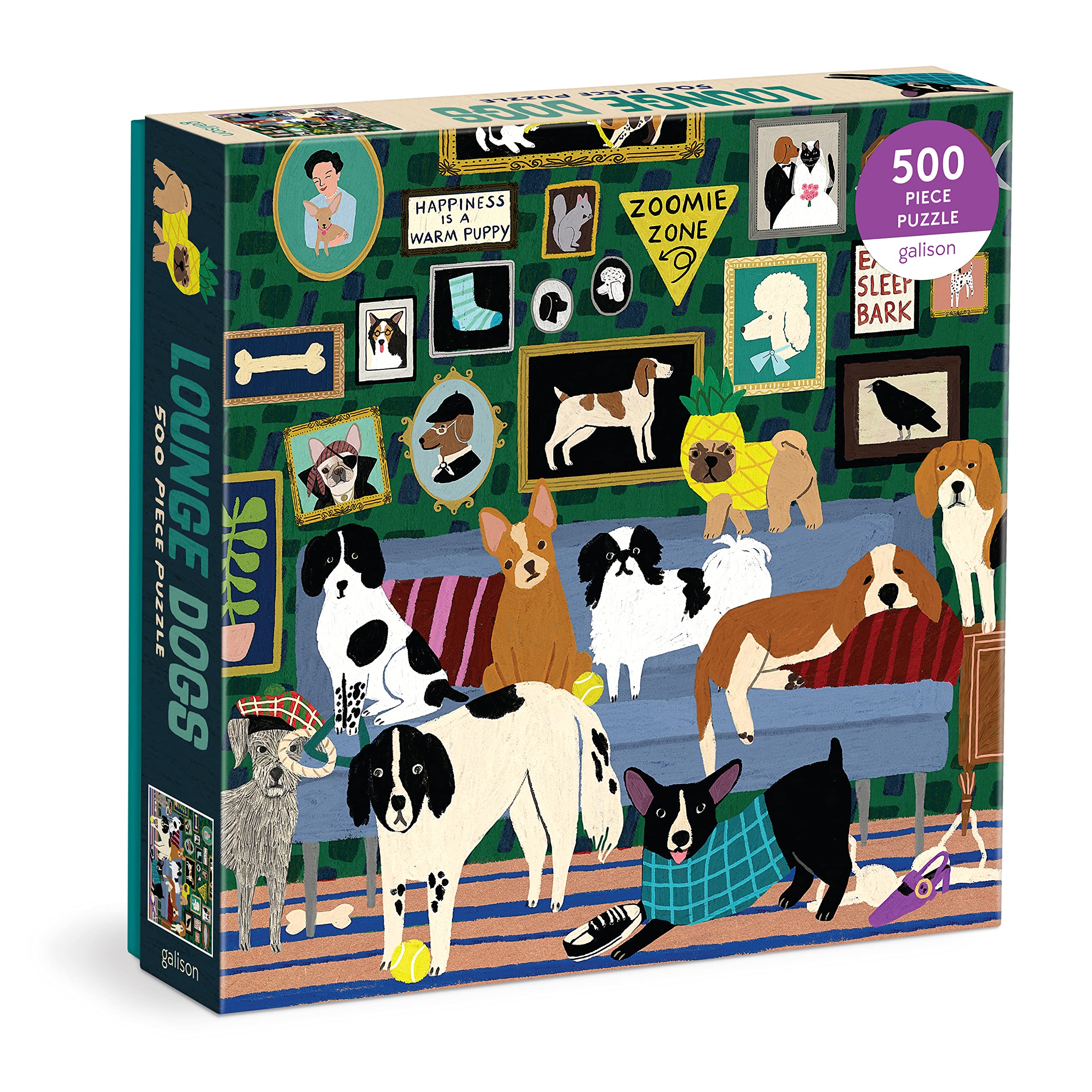 Galison Lounge Dogs – 500 Piece Puzzle Fun and Challenging Activity with Bright and Bold Artwork of Dogs Lounging Around for Adults and Families